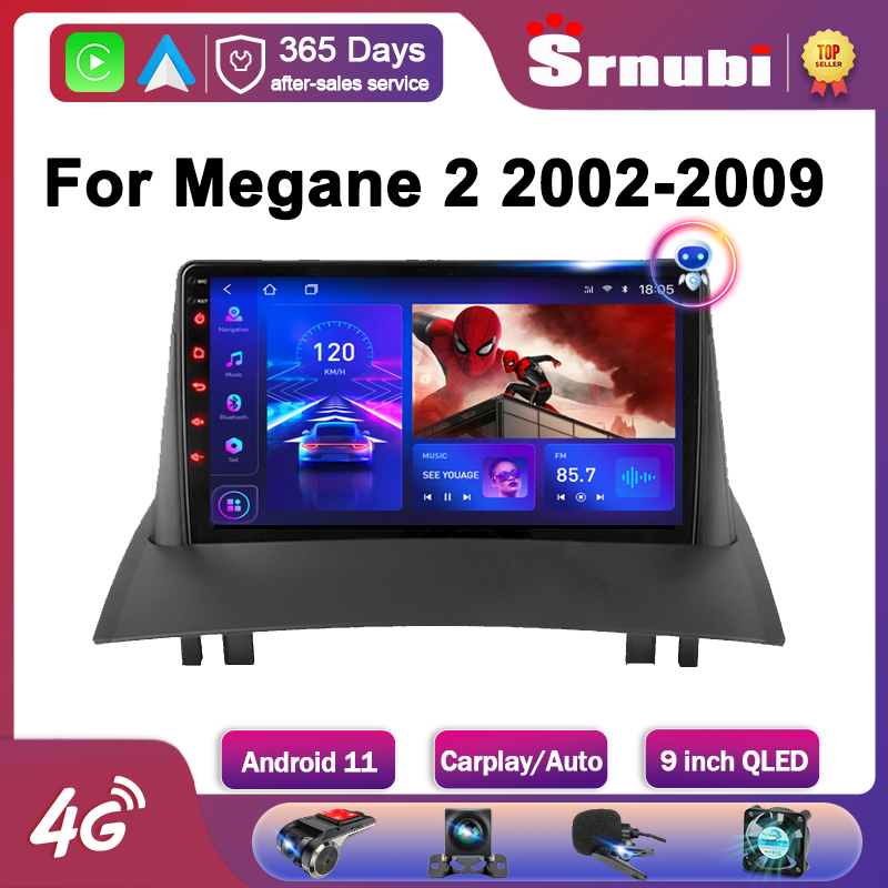 Srnubi â€“ autoradio Android 11.0, Navigation GPS, WIFI, DVD, 4G, 2din, lecteur multimÃ©dia vidÃ©o, Carplay, pour voiture Renault Megane 2 (2002 â€“ 2009) n° 1