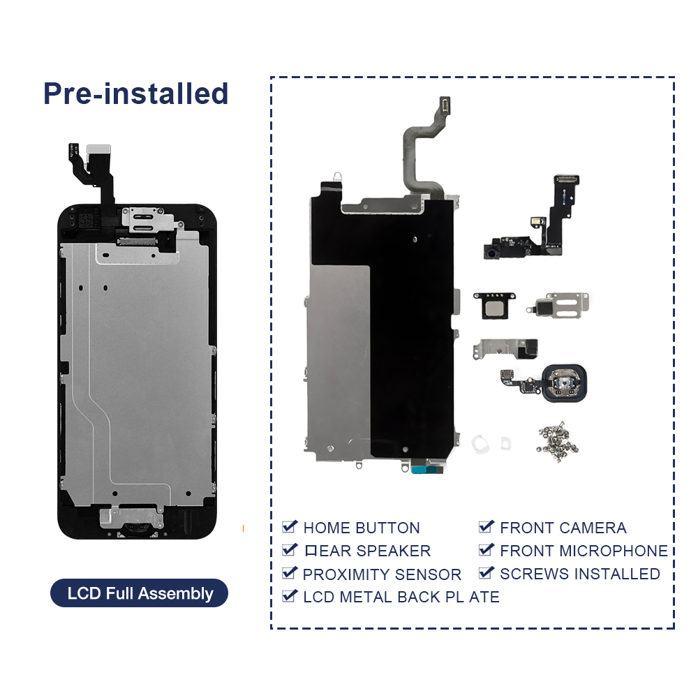 Ensemble complet d'Ã©cran LCD pour iPhone 6, A1549, A1586, A1589, assemblage de HÃ©bergements eur tactile, camÃ©ra avant, bouton d'accueil, invitation, 4.7 pouces n° 6