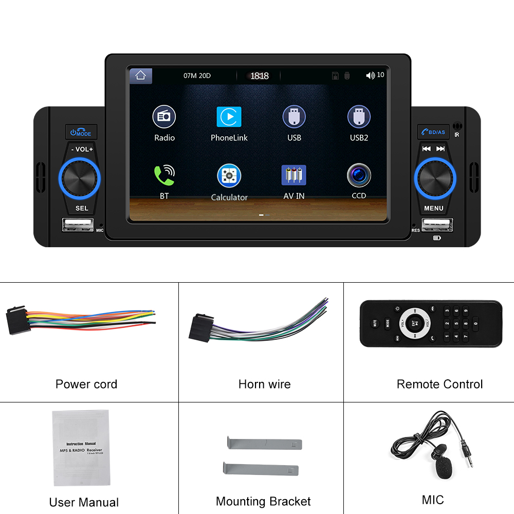 PodoNuremberg-Autoradio 5 , CarPlay, Android Auto, Bluetooth, rÃ©cepteur FM universel, lecteur de limitation de type de carte Prada, audio de voiture, 1 Din n° 6