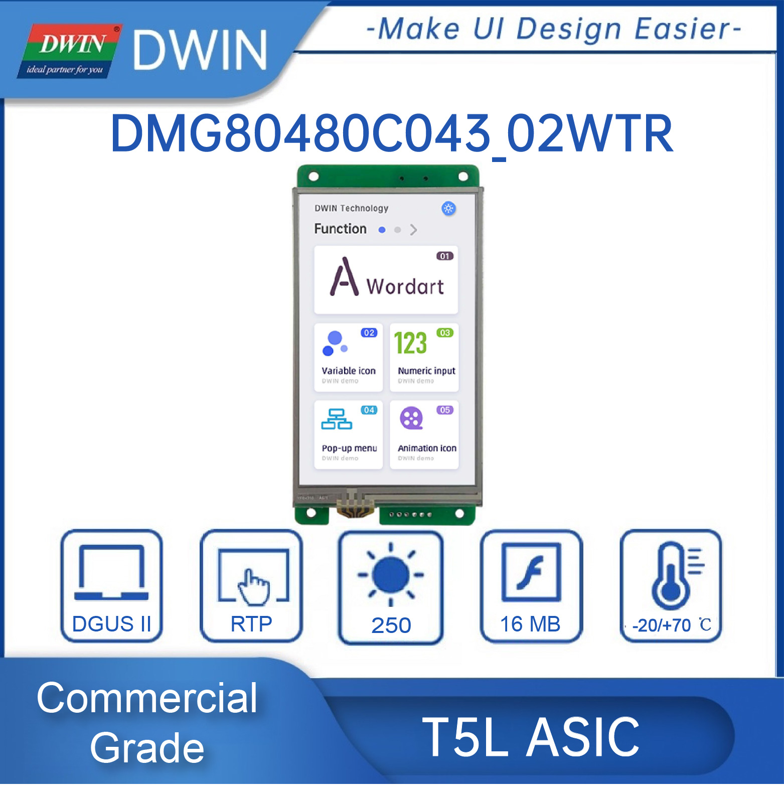 Ã‰cran intelligent Dwin T5L HMI, 4.3 pouces IPS 800X480 LCD Tech, port TTL UART, DMG80480C043 _ 02W n° 2