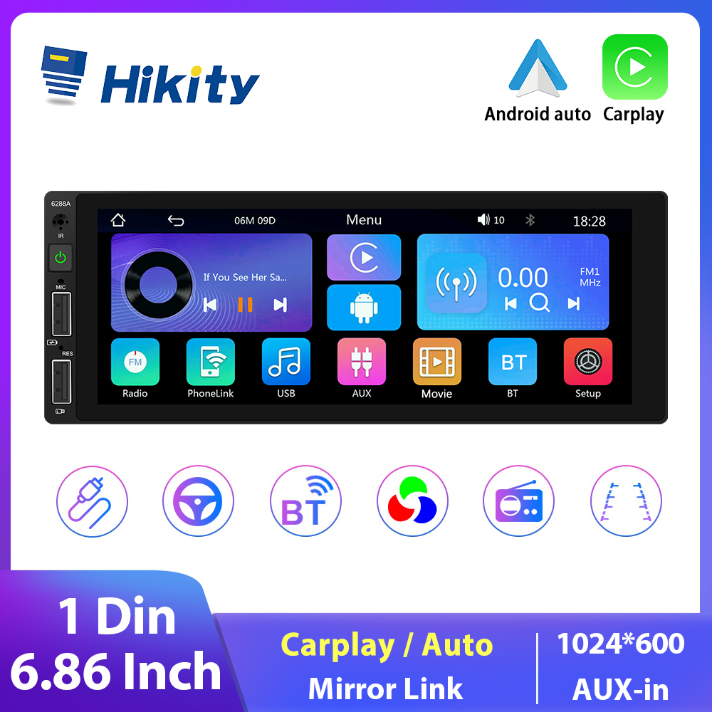 Hikity-Autoradio stÃ©rÃ©o universel, lecteur MP5, Carplay sans fil, Android Auto, Bluetooth, camÃ©ra de recul, 1 Din n° 1