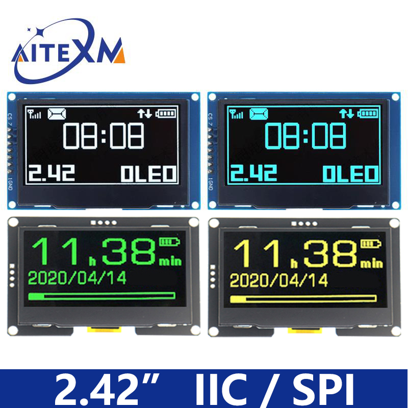 Ã‰cran OLED HD avec technologie d'Ã©cran LCD, interface sÃ©rie pour Ardu37UNO R3, SSD1309, Ã©ventuelles I, IIC, I2C, 7 broches, 2.42 pouces, 2.42 pouces, 128x64 n° 1