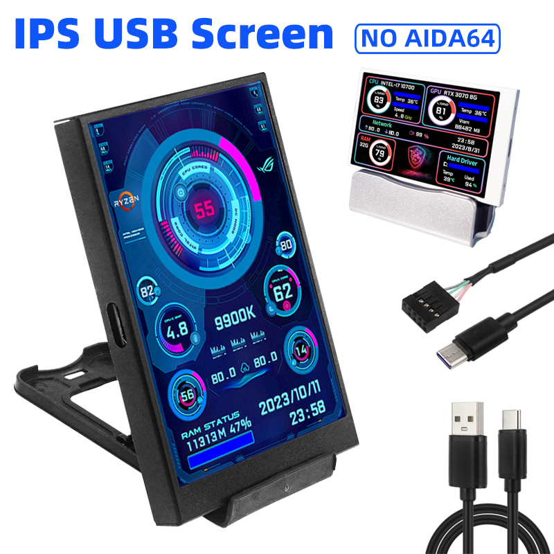 Ã‰cran secondaire IPS de type C pour ordinateur, 3.5 pouces, CPU, GPU, RAM, moniteur HDD, affichage USB, USB, NO AIDA64, LCD pour Windows 10, 11 n° 1