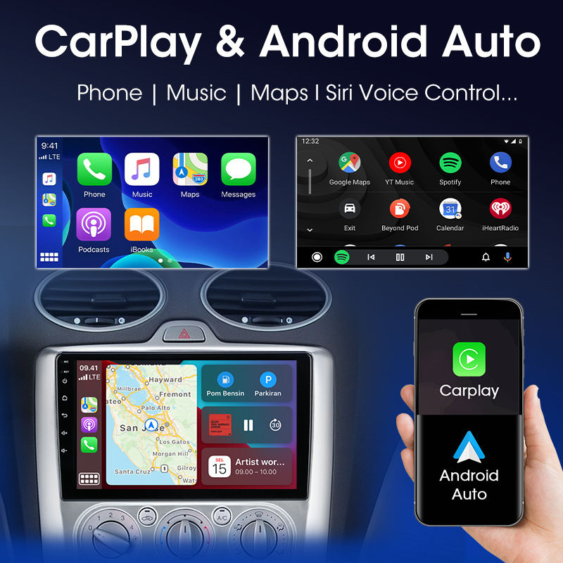 Vtopek-Autoradio Android 11.0 pour Ford Focus Exi, 9 pouces, 4G Carplay, 2Din, trucs AT 2004-2011, limitation de la voiture, lecteur vidÃ©o, navigation GPS n° 2