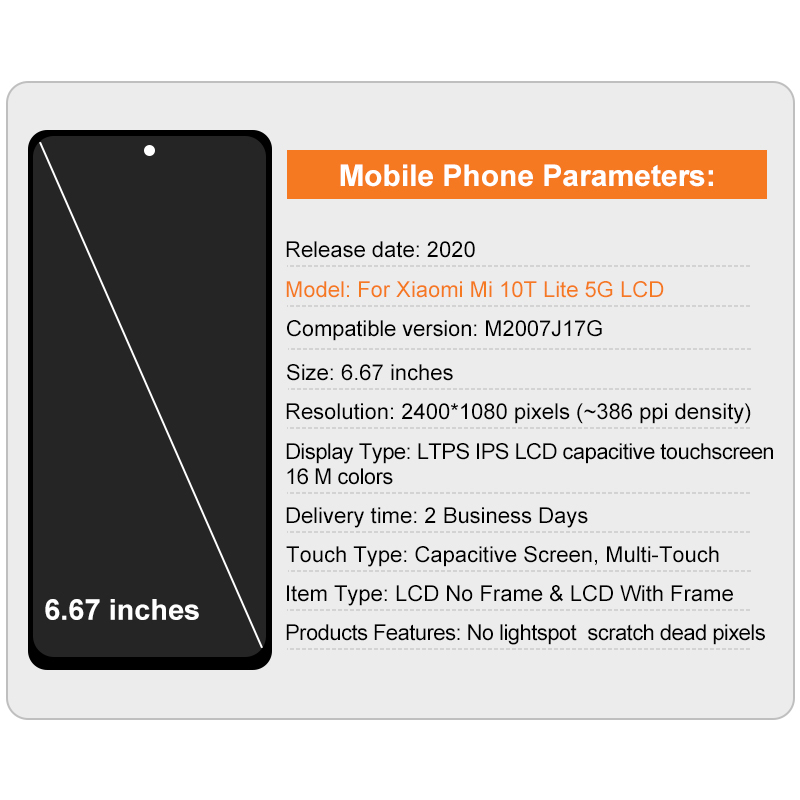 NumÃ©riseur d'Ã©cran tactile d'affichage pour POCO Bery, piÃ¨ces d'assemblage d'affichage d'origine, Xiaomi MI 10T Lite 5G LCD MPF J17G n° 2