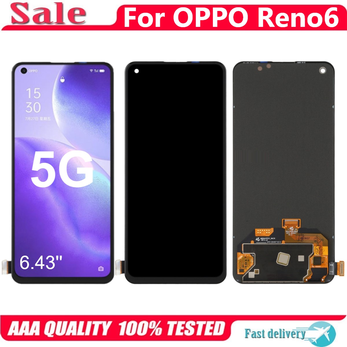 Bloc Ã©cran tactile LCD AMOLED de remplacement, 6.43 pouces, pour OPPO Reno6 Reno 6 5G PEQM00 CPH2251, original n° 1