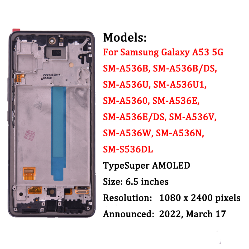 Ã‰cran tactile LCD AMOLED avec chÃ¢ssis, pour Samsung Galaxy A53 5G A536 A536B, 6.5 n° 2