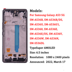 Ã‰cran tactile LCD AMOLED avec chÃ¢ssis, pour Samsung Galaxy A53 5G A536 A536B, 6.5 small picture n° 2