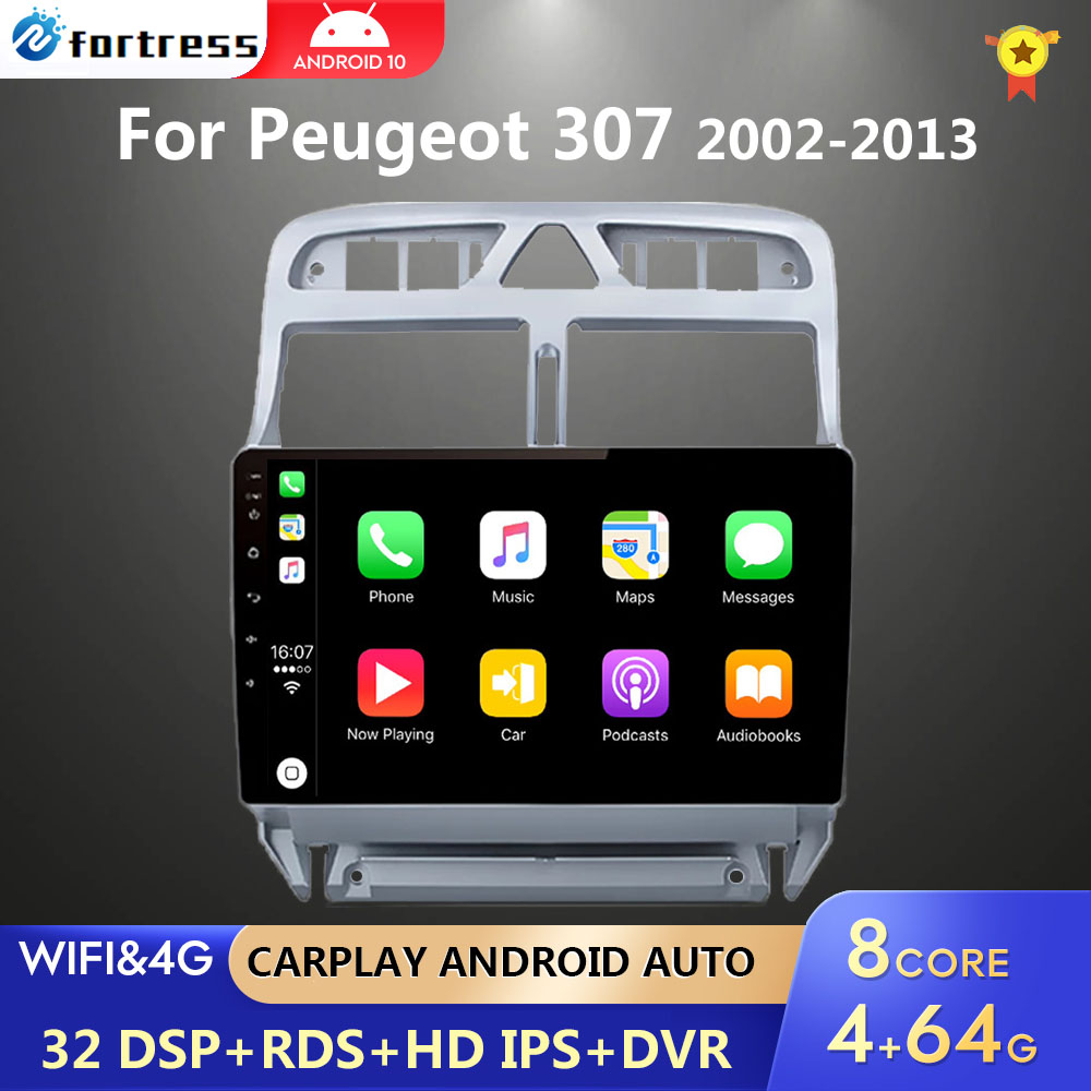 Autoradio Android 10, navigation GPS, WiFi, Bluetooth, 4G, lecteur multimÃ©dia, 2DIN, pour voiture KIT 307, 307CC, 307SW (2002-2013) n° 1