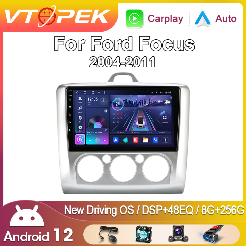 Vtopek-Autoradio Android 11.0 pour Ford Focus Exi, 9 pouces, 4G Carplay, 2Din, trucs AT 2004-2011, limitation de la voiture, lecteur vidÃ©o, navigation GPS n° 1