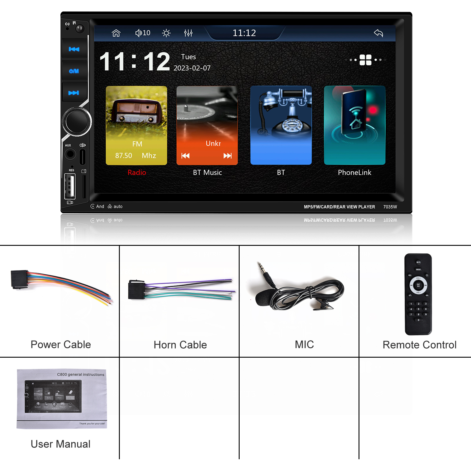 PodoNuremberg-Autoradio MP5 sans fil, Android Auto, StÃ©rÃ©o universel, Bluetooth, MIC, FM, Audio, Limitation automobile, 7 en effet, 2Din n° 6