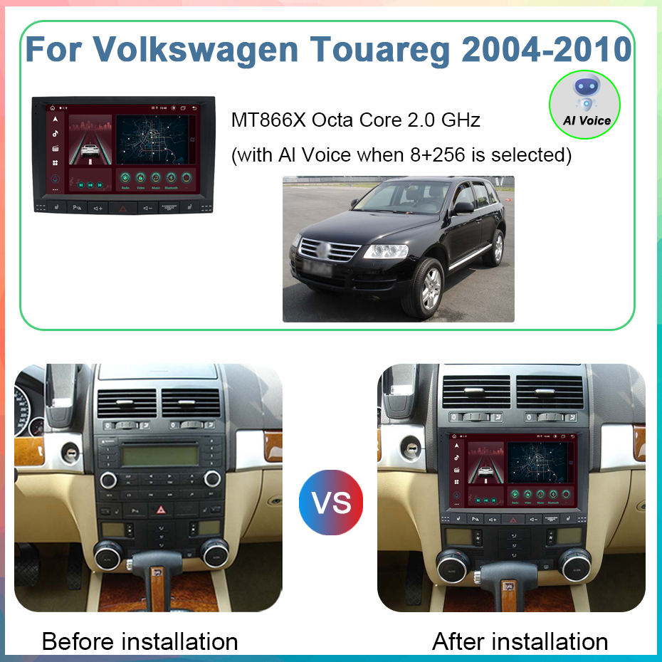 Autoradio Android 10, 8 Go/256 Go, Octa Core, navigation GPS, lecteur vidÃ©o, pour voiture Volkswagen Touareg (2004-2010) n° 2