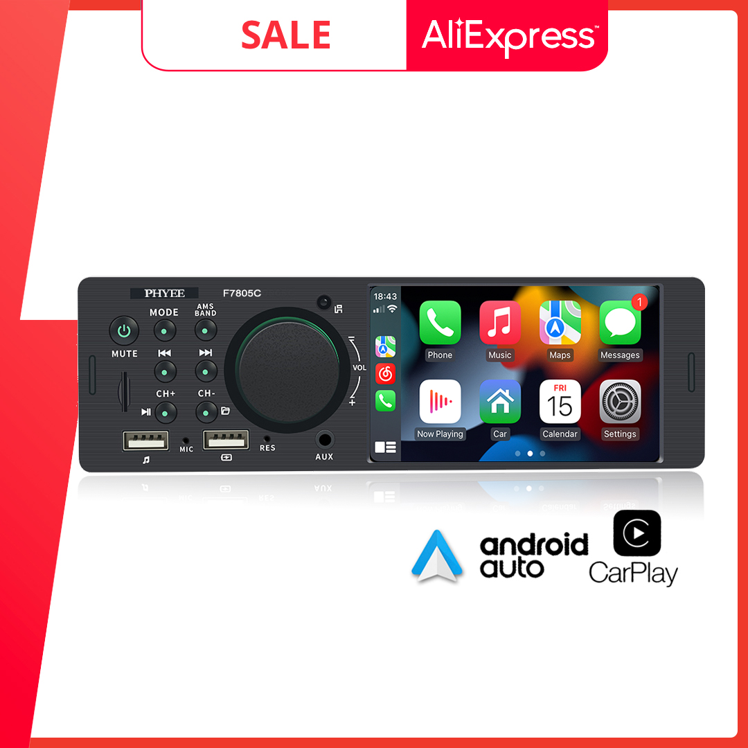 Autoradio CarPlay Android-Auto, Bluetooth, Mirror Link, Lecteur MP5, Main Libre, A2DP, SystÃ¨me Audio USB, UnitÃ© Principale, F7805C, 1 Din, 4 n° 1