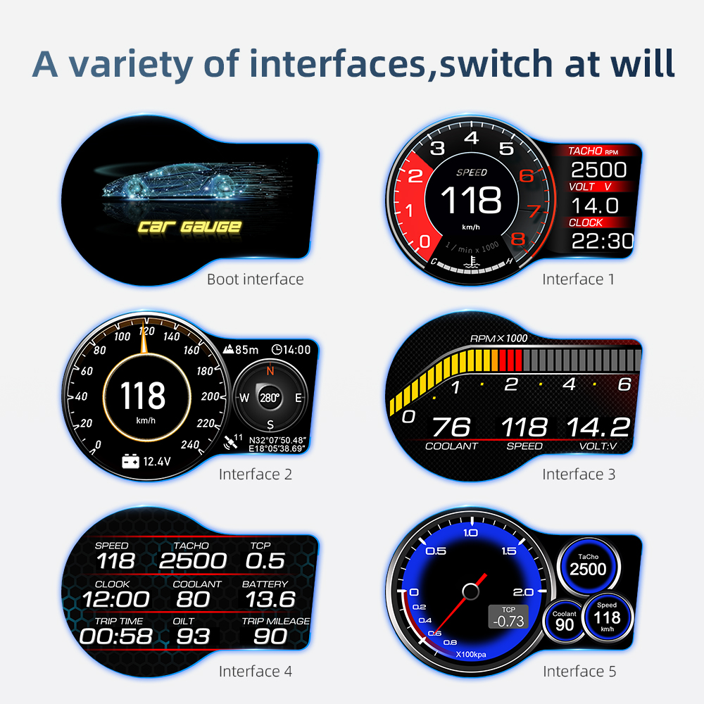 Afficheurs tÃªte haute pour voiture, GPS, compteur de vitesse, jauge de tr/min, affichage HUD, accessoires pour KIT 308, 208, 3008, 206, 207, 301, 307, 408, F15, OBD2 n° 2