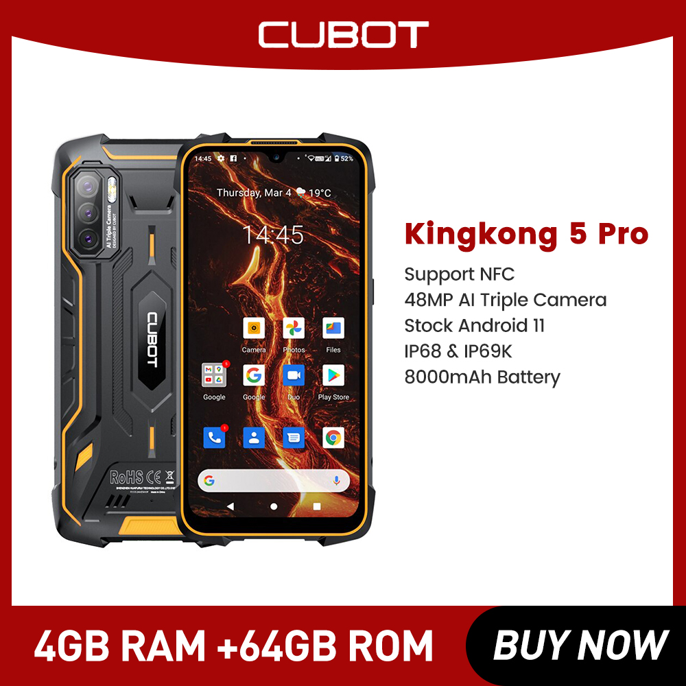 Cubot-Smartphone KingKong 5 Pro, Android 11, NDavid, 4 Go, 64 Go, 8000mAh, triple camÃ©ra 48MP, Ã©tanche IP68, IP69K, Global 4G Permanence n° 1