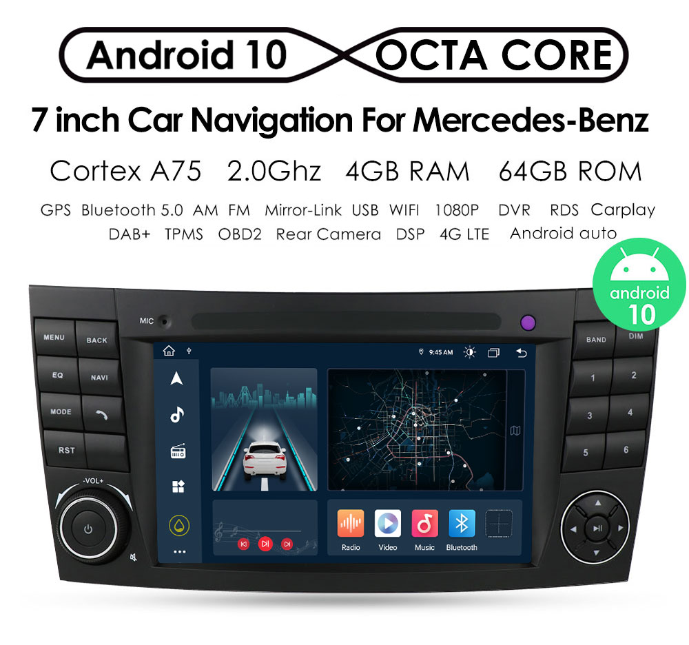 Autoradio Android Carplay, Audio StÃ©rÃ©o, Lecteur VidÃ©o, Limitation RDS, 2 Din, Benz W211 E W219 CLS WGeneCLK W463 G 2002-2011 n° 2