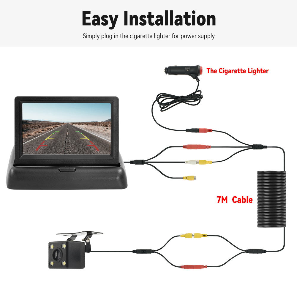 Moniteur de voiture pliant avec camÃ©ra de recul, Ã©cran TFT LCD HD, sauvegarde LED, stationnement de vÃ©hicule, installation facile, 4.3 n° 6