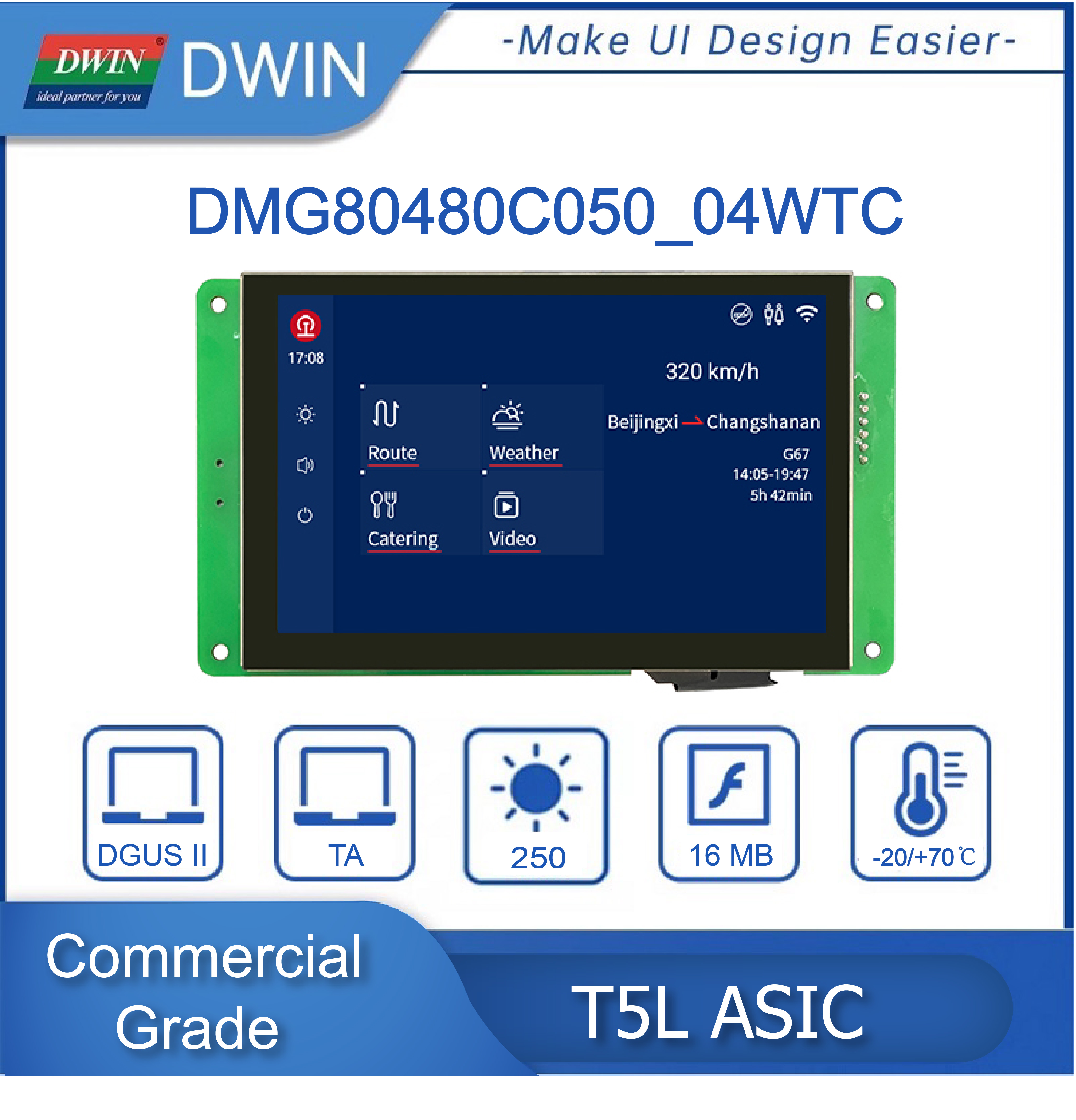 Dwin-Ã‰cran LCD IHM TFT pour Ardu37DMG80480C050 _ 04W, 5.0 pouces IPS, 800x480, technologie de puzzles, TTL, RS232, UART, qualitÃ© commerciale n° 1