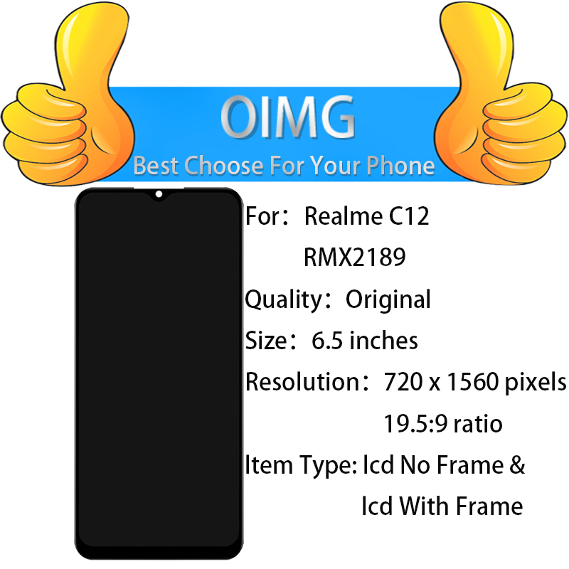 Ã‰cran LCD d'origine avec cadre pour Realme C12, piÃ¨ces de rechange de HÃ©bergements eur d'Ã©cran tactile, RMX2189 n° 6