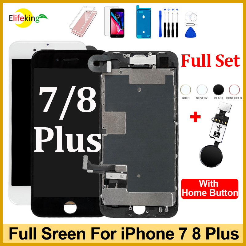 Ã‰cran tactile LCD complet pour iPhone 7 8 Plus, assemblage avec bouton d'accueil, HÃ©bergements eur Pantalla, remplacement + rÃ©paration de camÃ©ra avant n° 1