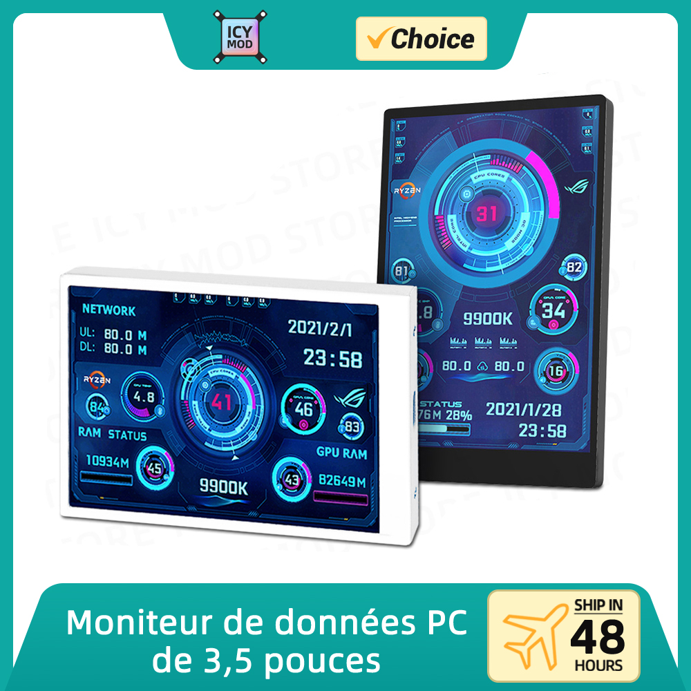 Moniteur LCD avec coque en mÃ©tal, Ã©cran secondaire PC, 3.5 , 320x480, mini IPS, PC de jeu, bricolage, dÃ©tecteur de donnÃ©es de tempÃ©rature, tela monitorTrio n° 1