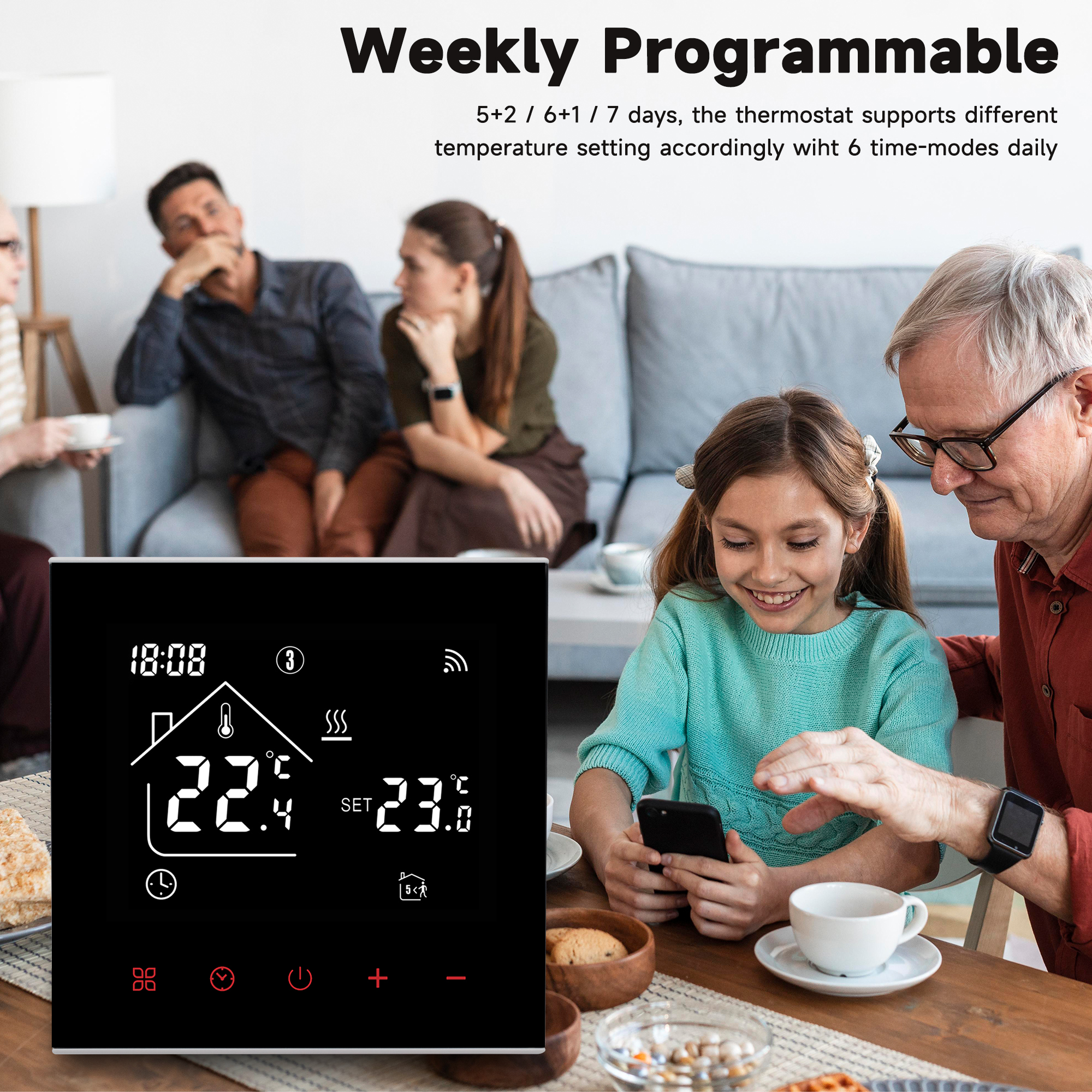 Tuya-Thermostat Intelligent avec Ã‰cran Tactile LCD, pour Chauffage Ã‰lectrique au Sol, Eau/Gaz, Microphone, TÃ©lÃ©commande de TempÃ©rature n° 5