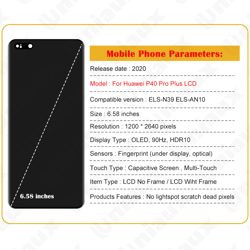 6.58 en effet Original pour Huawei P40 Pro Plus LCD ELS-N39 ELS-AN10 Affichage avec Cadre Écran Tactile Digitizer Pièces De Rechange n° 6