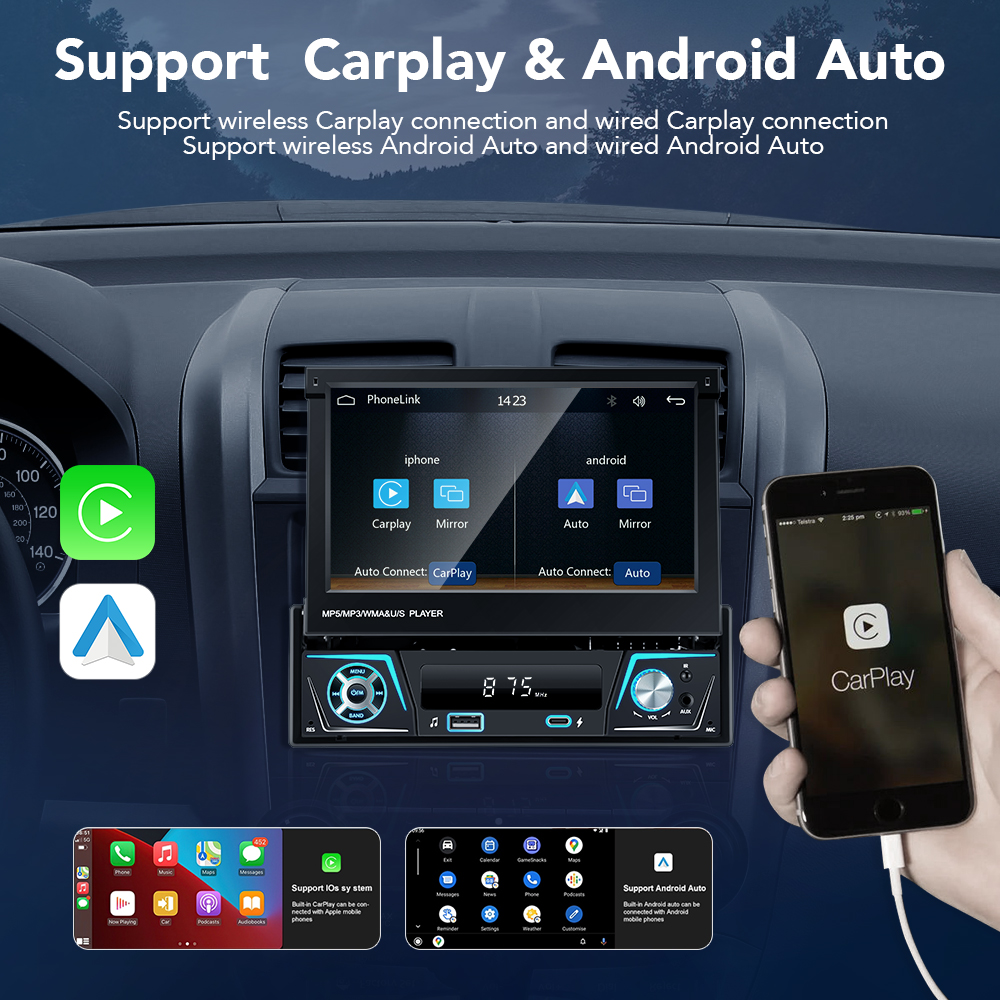 GEFlaLEC-Autoradio StÃ©rÃ©o 2 Din, CarPlay, Android Auto, Bluetooth, RDS, AM, FM, TF, USB, CamÃ©ra de Rectransistors, EQ, Lecteur de Limitation n° 4