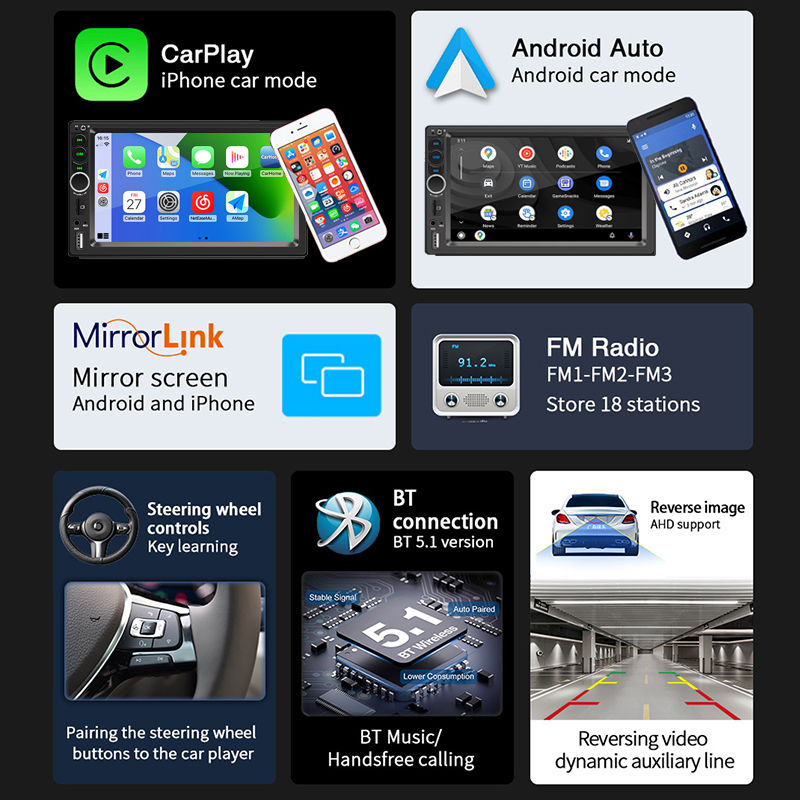 Autoradio Ã  Limitation Automobile, Lecteur VidÃ©o MP5, Sans Fil, Apple, Carplay, Android, Auto, Bluetooth, SystÃ¨mes Intelligents de Voiture, 7 Pouces n° 2