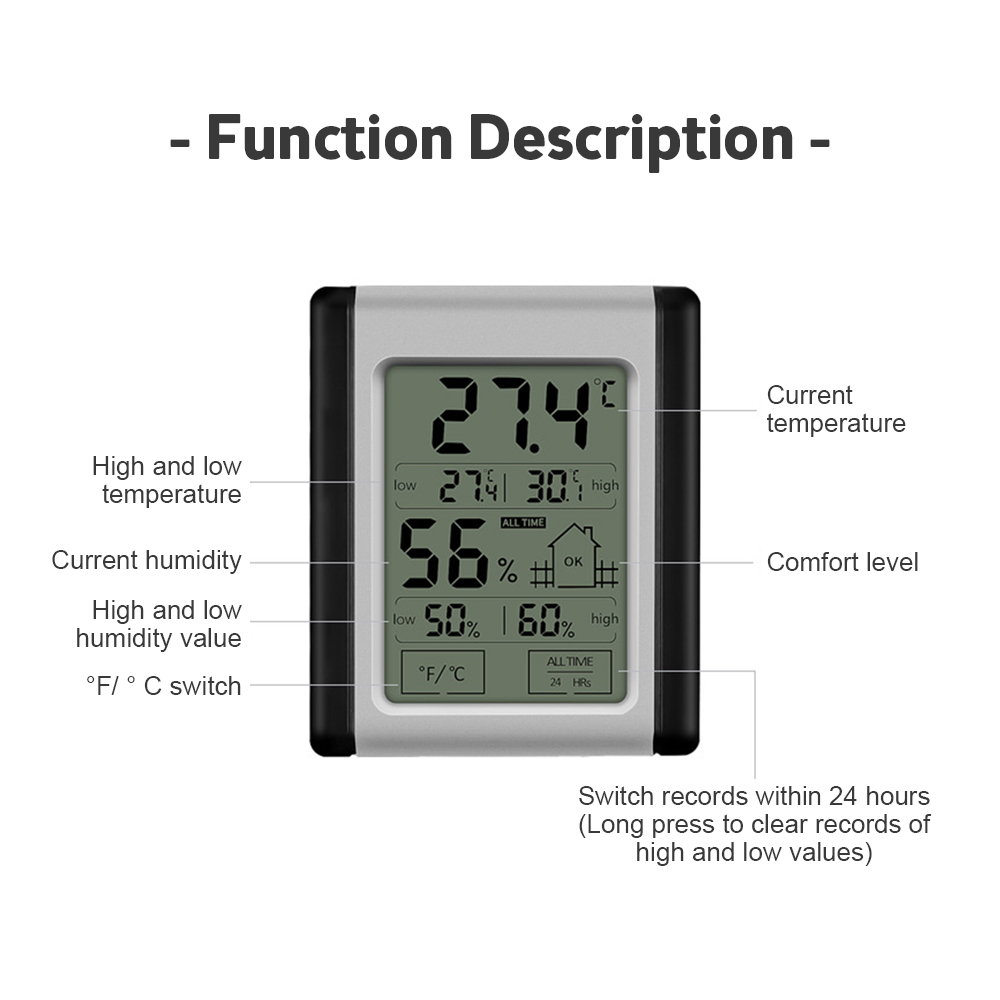 ThermomÃ¨tre et hygromÃ¨tre numÃ©rique Ã  Ã©cran tactile LCD, capteur de tempÃ©rature et humiditÃ© d'intÃ©rieur, pratique, Instrument de mesure n° 5