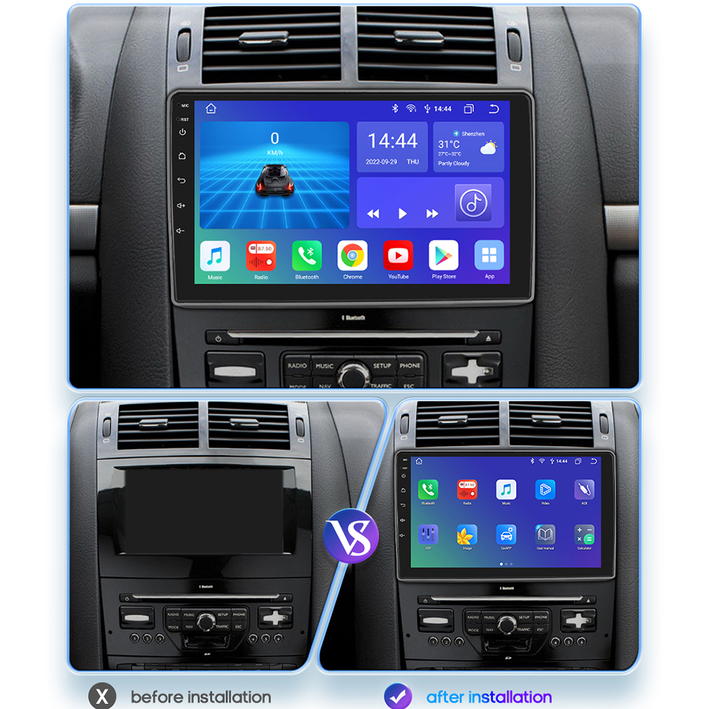 Autoradio Android, Navigation GPS, 4G, Lecteur StÃ©rÃ©o, Limitation VidÃ©o, UnitÃ© Centrale pour Voiture KIT 407 1 (2004-2011) n° 3