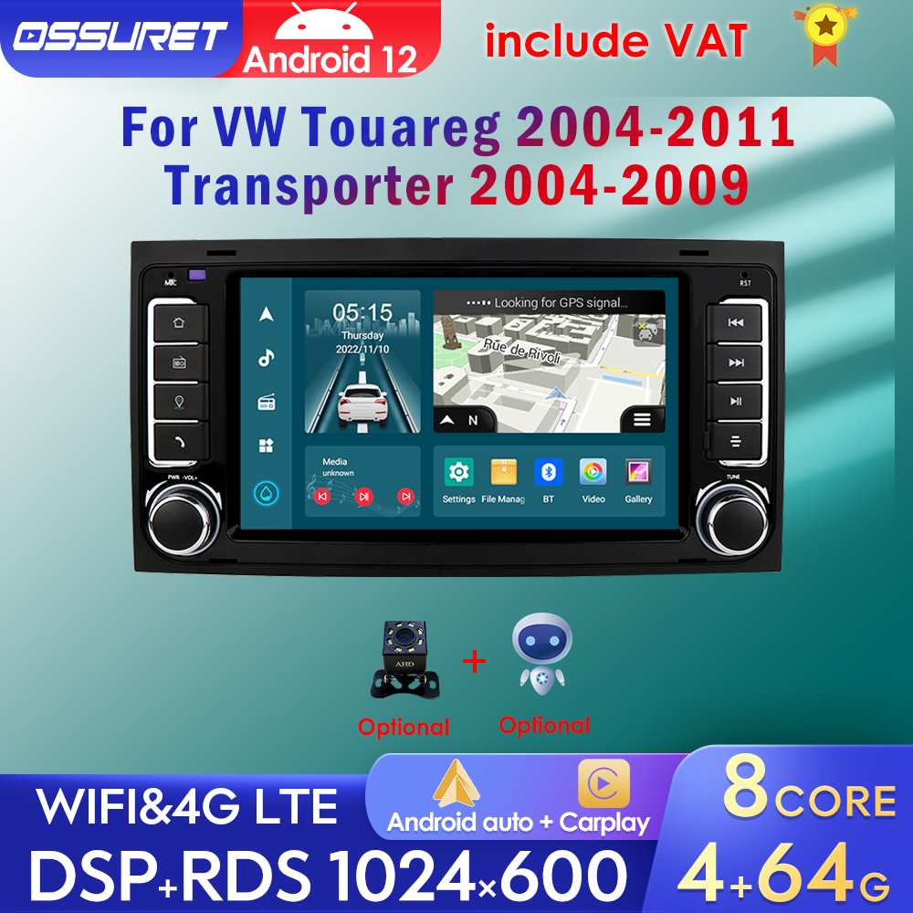 Autoradio Android AI CarPlay, 4 Go + 64 Go, Navigation GPS, Lecteur StÃ©rÃ©o, Limitation, Volkswagen Touareg 2004-2011Transporter 2004-2009 n° 1