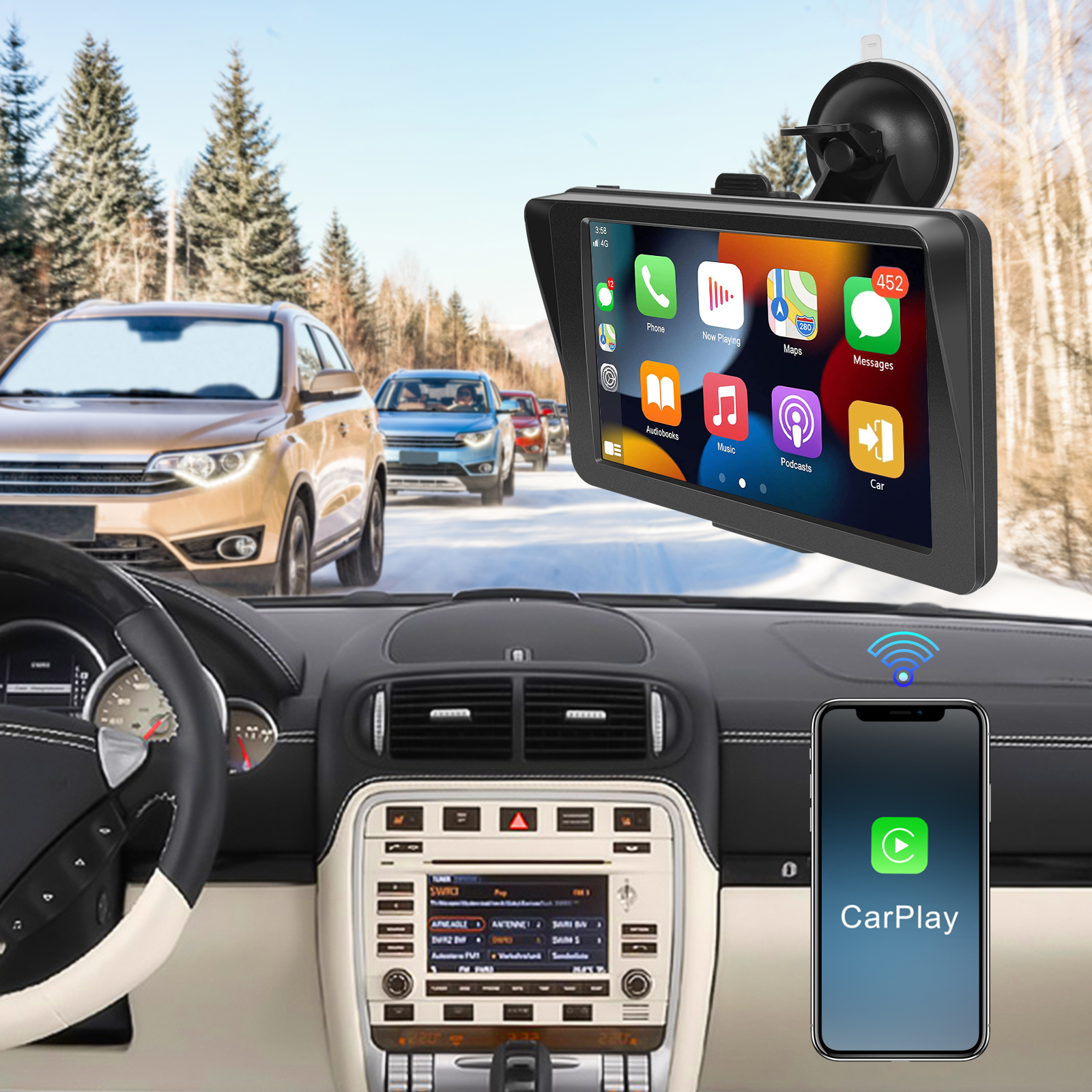 PodoNuremberg-Moniteur de voiture universel, AirPlay, Radio, Limitation, Lecteur vidÃ©o, Portable, HD, Carplay sans fil, Commande vocale automatique, 7 pouces n° 2