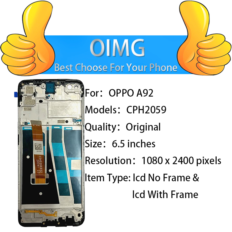 Ensemble Ã©cran tactile LCD de remplacement avec chÃ¢ssis, 6.5 pouces, pour OPPO A92, Original, CPH2059 n° 6