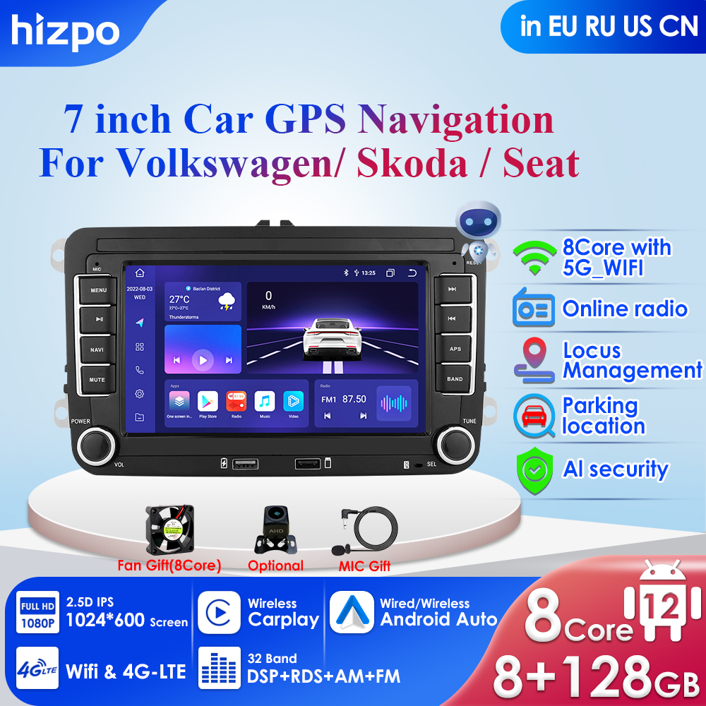 Lecteur de voiture Android Carplay, 4G, WiFi, 2 Din, Limitation, VW, Volkswagen, Skoda, Octavia, Golf 5, 6, Touran, Passat, Gods, Polo, Jetta, MK5, MK6 n° 1