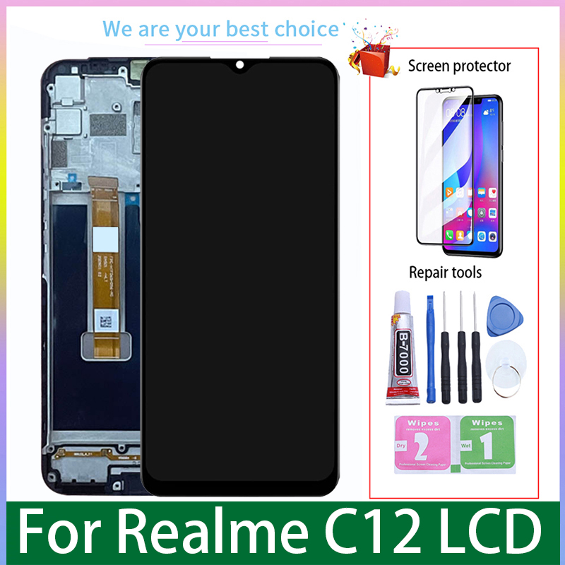 Ã‰cran LCD d'origine avec cadre pour Realme C12, piÃ¨ces de rechange de HÃ©bergements eur d'Ã©cran tactile, RMX2189 n° 1