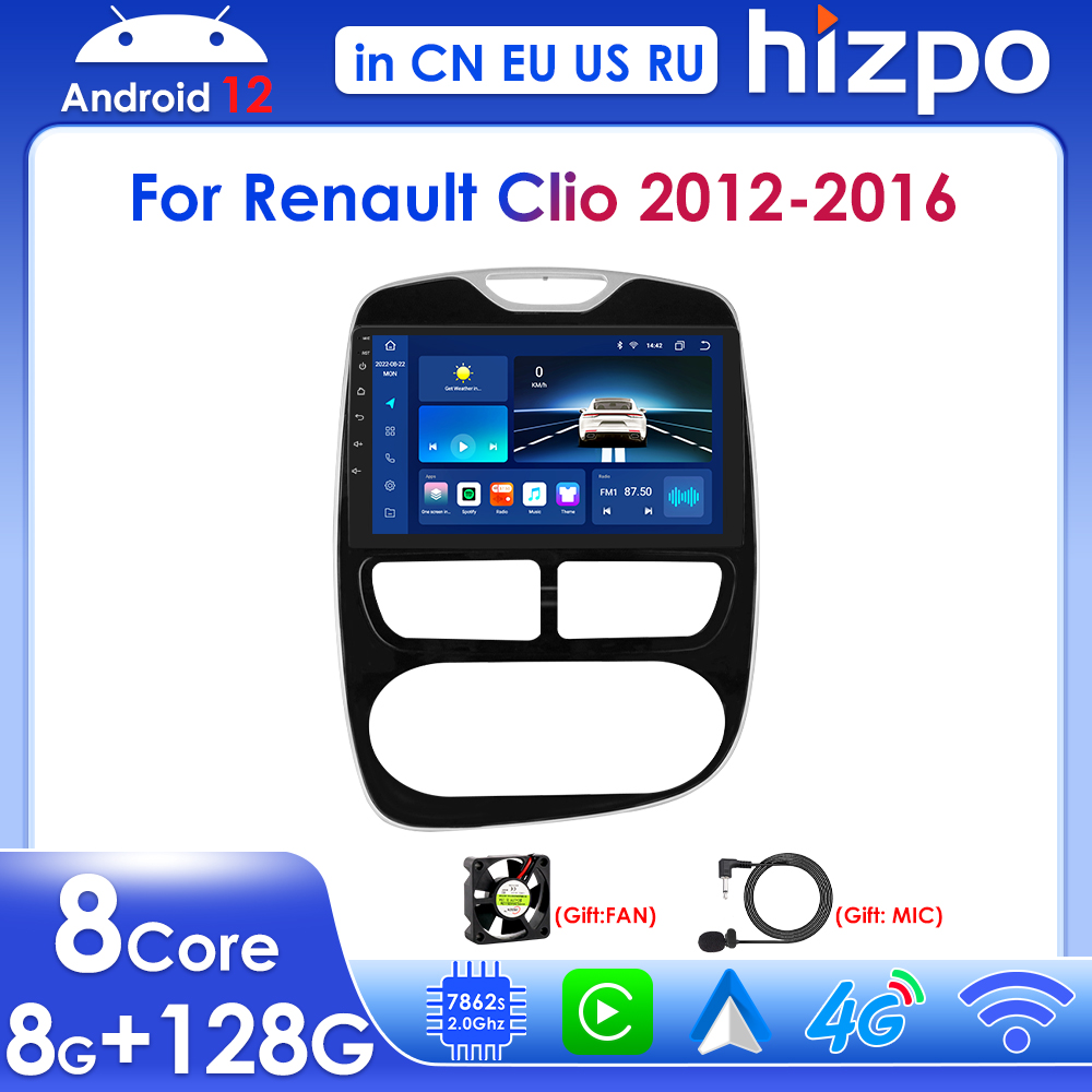 Hizpo-Lecteur de limitation de voiture pour Renault Clio 3, 4, 2012-2016, Android 12, 2 Din, RÃ©cepteur stÃ©rÃ©o, Carplay, Navigation GPS, BT, SWC, RDS, 4G n° 1