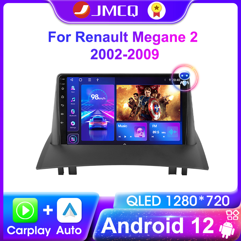 JMCQ-Autoradio Android 12, Navigation GPS, Lecteur VidÃ©o, StÃ©rÃ©o, UnitÃ© Centrale, Carplay, 2 Din, Limitation, Renault Megane 2, 2002-2009 n° 1