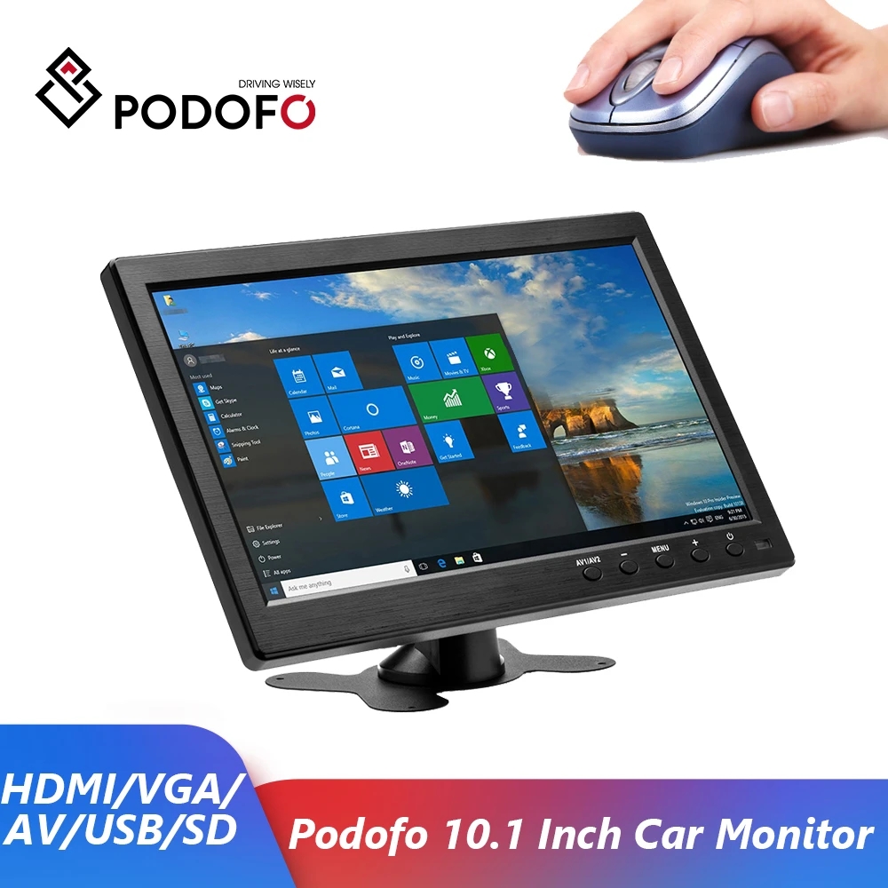 Podofo â€“ moniteur de voiture de 10.1 pouces avec HDMI VGA pour tÃ©lÃ©vision et Ã©cran d'ordinateur, Ã©cran couleur LCD, camÃ©ra de recul de voiture et systÃ¨me de sÃ©curitÃ© Ã  domicile n° 1