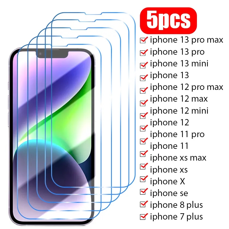 Protecteur d'Ã‰cran en Verre pour iPhone, 5 PiÃ¨ces, pour ModÃ¨les 14 13 12 11 Pro Max Mini 14 8 7 6 6S Plus X Poly XS Max SE 2022 n° 1