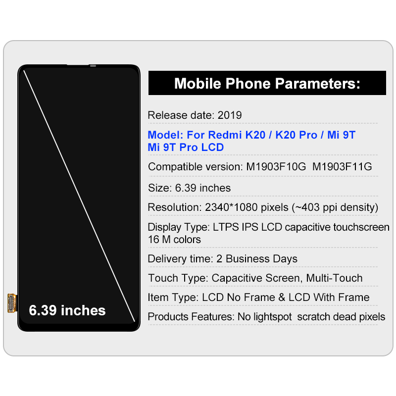 Ã‰cran tactile LCD AMOLED de remplacement, 6.39 pouces, pour Xiaomi MI 9T 9T Pro Redmi K20 K20 Pr0 n° 2