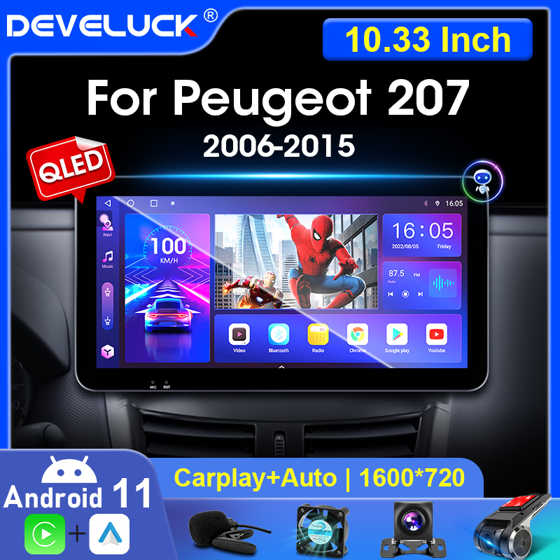 Autoradio Android 11, 10.33 Pouces, 2 Din, Ã‰cran QLED, StÃ©rÃ©o, Lecteur VidÃ©o, Carplay, RDS, Limitation, pour Voiture KIT 207 CC, 207CC, 2006-2015 n° 1