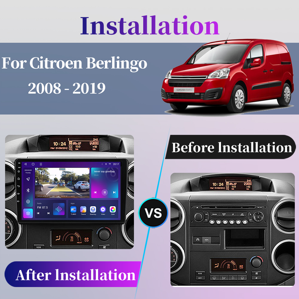 Autoradio Android, Carplay, Navigation GPS, QLED, Ã©cran tactile, lecteur multimÃ©dia pour voiture citroÃ«n Berlingo 2 B9, Peugeot Partner (2008 2009 2010 2011 2012 2013 2014 2015 2016 2017 2018) n° 3